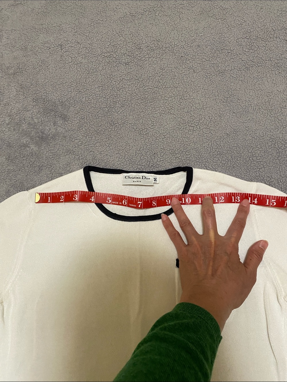 Dior White Knit Short Sleeve Sweater with Black Trim - Picture 6 of 9